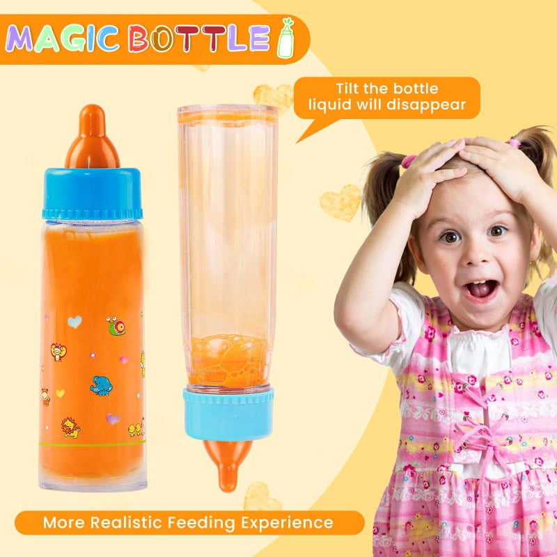 Kaydora Baby Doll Bottle Accessories - 6 Pcs Feeding Bottle Toys  Magic Disappearing Milk & Juice  Pretend Play Set with Pacifiers Kids Gift Yellow - Image 3